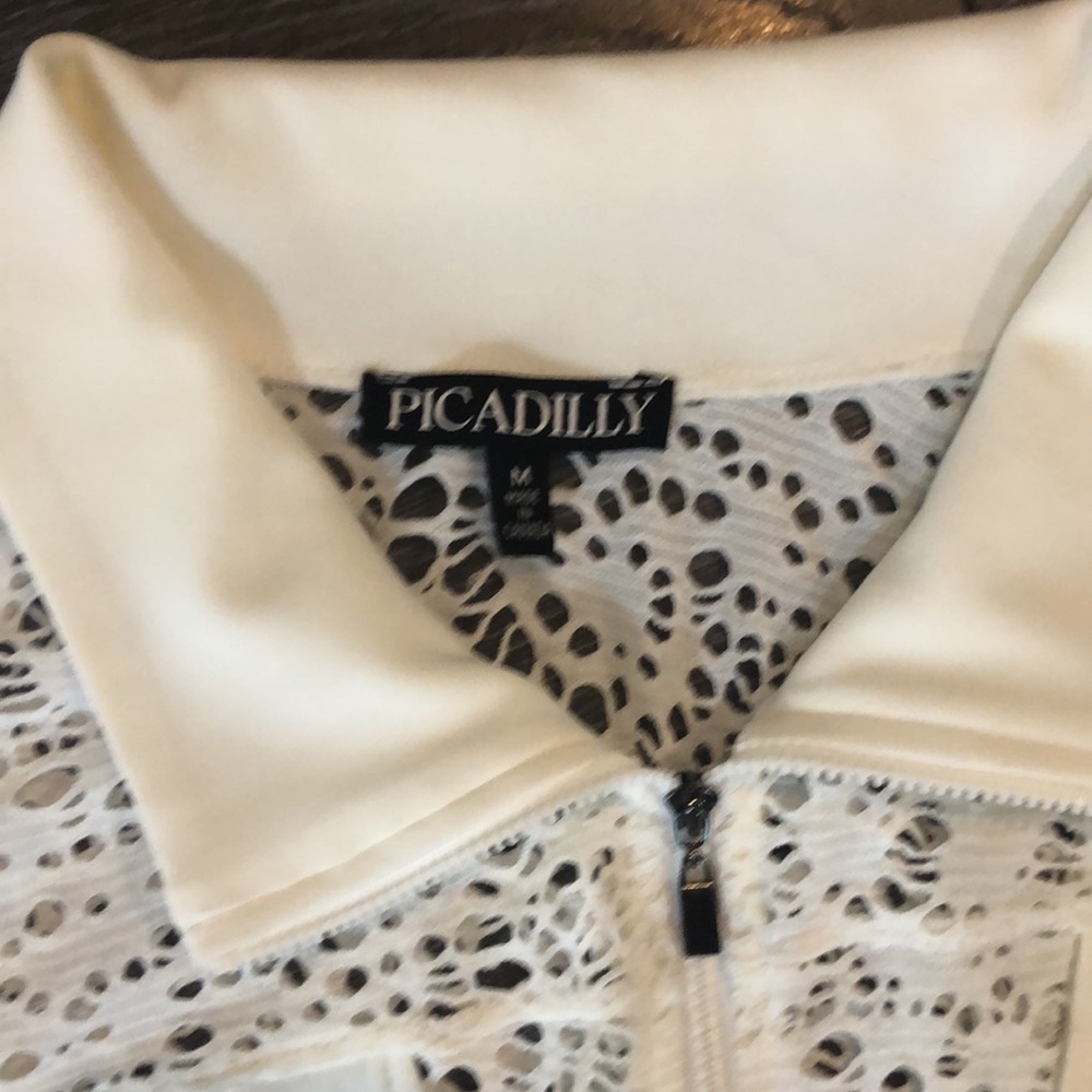 Picadilly White lace like Zip Up cropped Jacket shirt - Picture 3 of 9